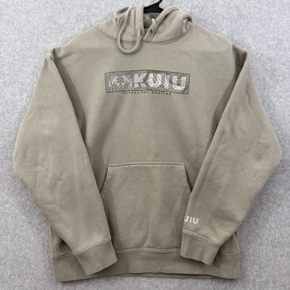 Kuiu Hoodie Men's Large Beige Topo Block Logo Pullover Pockets Hunting Outdoors